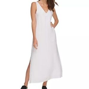 DKNY Sleeveless V-Neck Linen Maxi Dress White XXL
